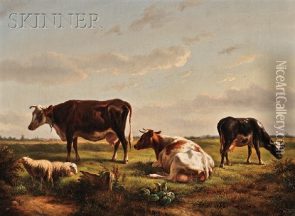 View Of Cows And Sheep At Pasture Oil Painting - Jacobus Nicolas (Baron) Tjarda van Starkenborg