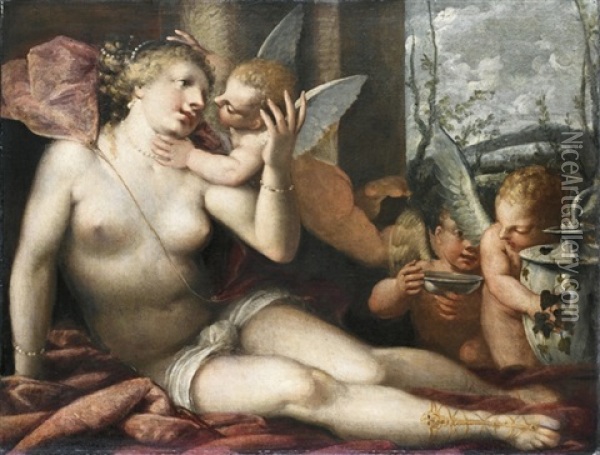 Venere Con Amorini Oil Painting - Pietro (Libertino) Liberi