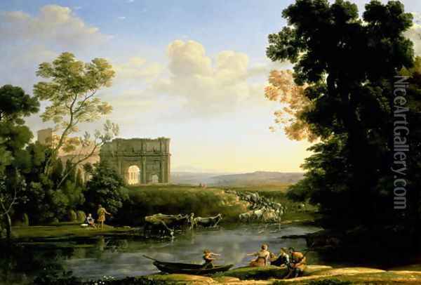 Pastoral Capriccio with the Arch of Constantinople Oil Painting - Claude Lorrain (Gellee)