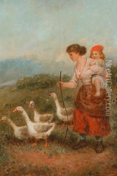 The Goose Girl Oil Painting - Mark W. Langlois
