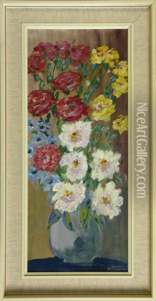 Blumenstilleben In Grau-blauervase Oil Painting - Hugo Paul Harrer