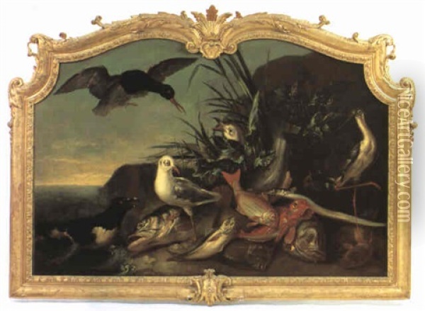 Nature Morte Aux Poissons Et Oiseaux Marins Oil Painting - Jean-Baptiste Oudry