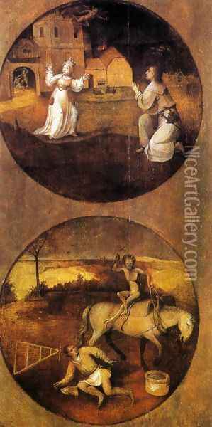 Mankind Beset by Devils (reverse of Rebel Angels panel) 1500-04 Oil Painting - Hieronymous Bosch