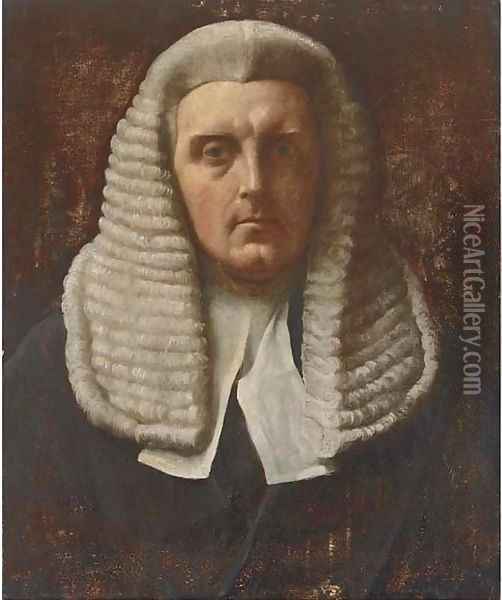 Portrait of a judge, bust-length, in wig and robes Oil Painting - English School