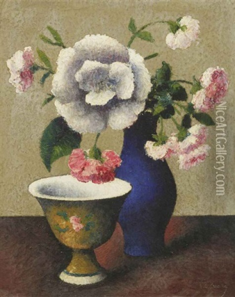 Fleurs Dans Un Vase Bleu Oil Painting -  Tobeen