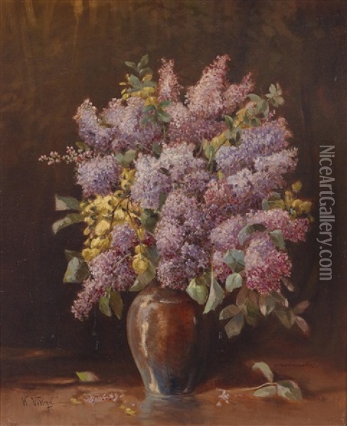Flieder In Vase Oil Painting - Karl Vikas