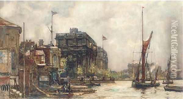 Barges on the Thames before Greenwich Hospital Oil Painting - Charles Edward Dixon