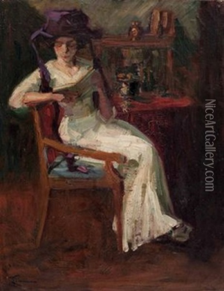Lesende Dame (interieur) Oil Painting - Lactanz Von Firmian