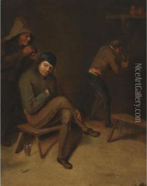 Peasants In An Interior Oil Painting - Pieter Harmensz Verelst