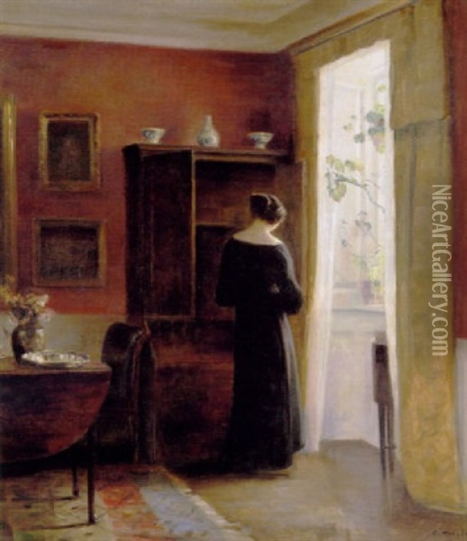 Interior Med Kunstnerens Hustru Oil Painting - Carl Vilhelm Holsoe