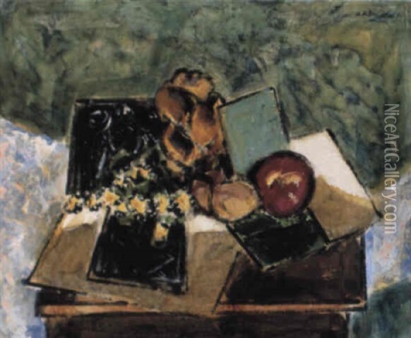 Still Life With Books And Apple Oil Painting - Alfred Henry Maurer