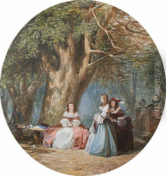 Ladies Conversing Under A Tree Oil Painting - John Edmund Buckley
