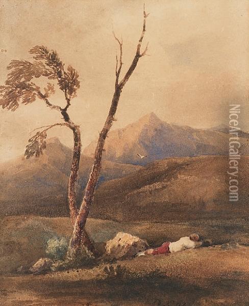 Young Boy Resting By A Tree Oil Painting - David I Cox