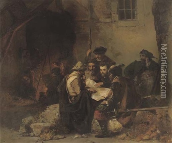 De Veldheren - Planning The Campaign Oil Painting - Petrus Marius Molyn