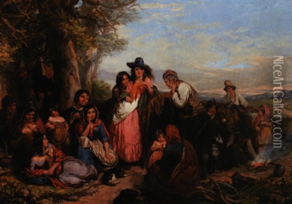 The Gypsy Encampment Oil Painting - James Curnock