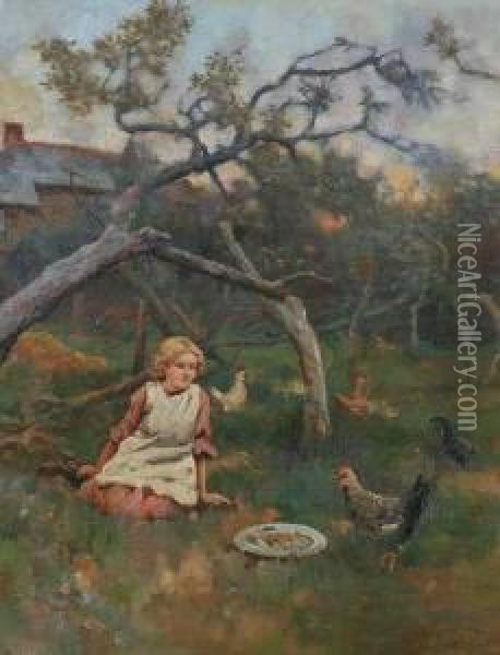 Feeding The Roosters Oil Painting - William Morgan