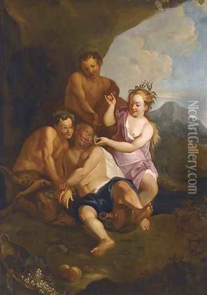 The drunken Silenus with satyrs and a nymph Oil Painting - North-Italian School