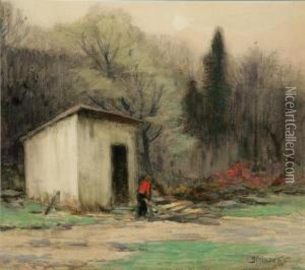 At The Woodshed Oil Painting - James Henry Moser
