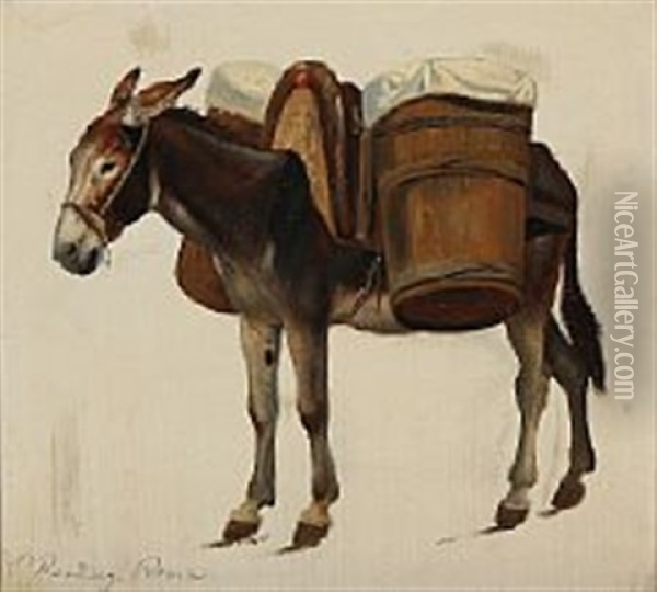 A Donkey With A Saddle Oil Painting - Peter (Johann P.) Raadsig