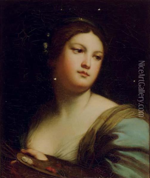 Woman With A Palette Oil Painting - Sebastiano Del Piombo
