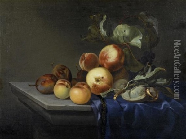 Fruchtestilleben Mit Pfirsichen Und Trauben Oil Painting - Willem Van Aelst