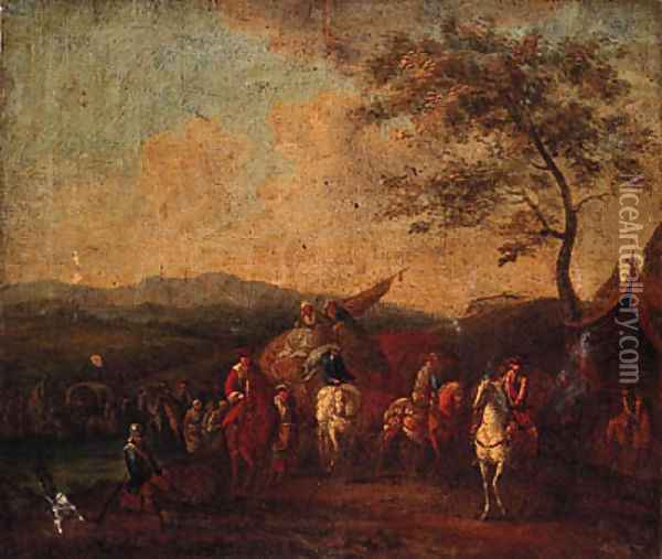 Figures resting by a Military Encampment Oil Painting - Philips Wouwerman