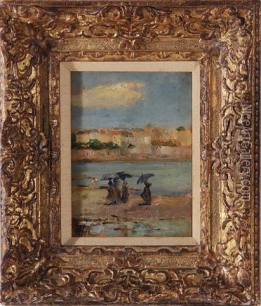 Stroll Along Beach, Dinard Oil Painting - Maurice Prendergast
