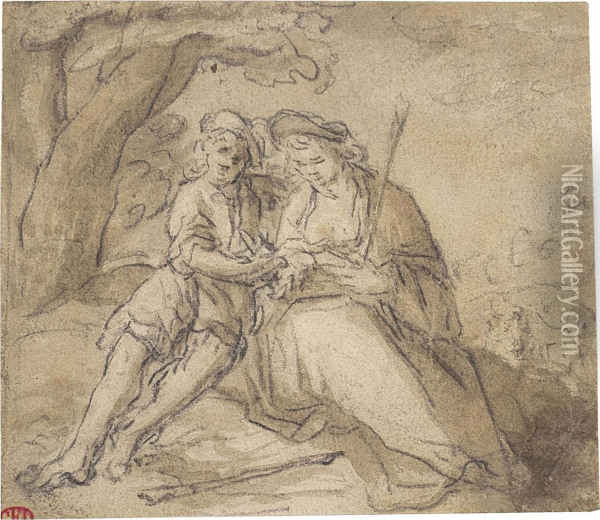 A Shepherd And Shepherdess In A Pastoral Landscape Oil Painting - Abraham Bloemaert