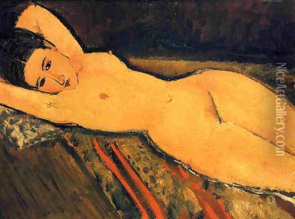 Reclining Nude, Arms Folded under Her Head Oil Painting - Amedeo Modigliani
