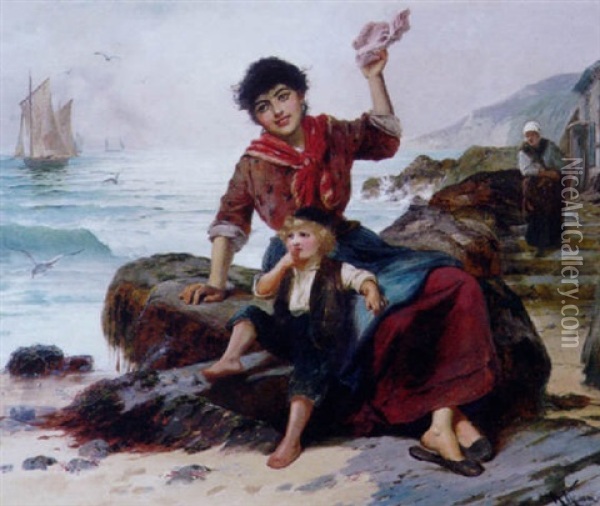 Femme De Marin Et Enfant Oil Painting - Robert Kemm