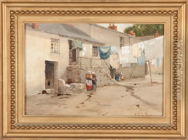 Village Street Scene Oil Painting - Charles Edwin Lewis Green