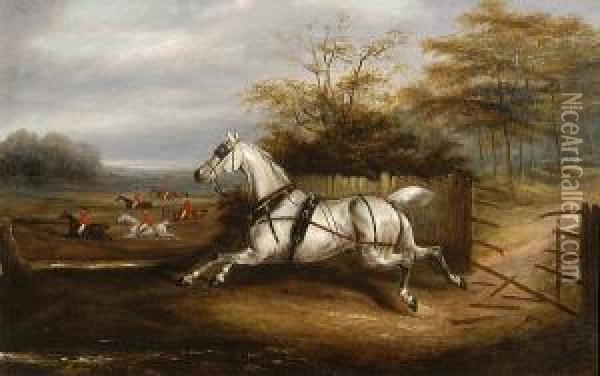 A Bolting Carriage Horse Oil Painting - James Senior Clark
