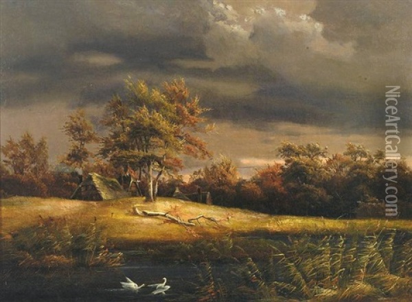 Herbstliche Landschaft Bei Abziehendem Gewitter Oil Painting - Johann Gustav Lange