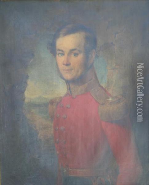 Portrait Of A Young Officer,
Believed To Be Lieut. Frederick Augustus York Oil Painting - John Partridge