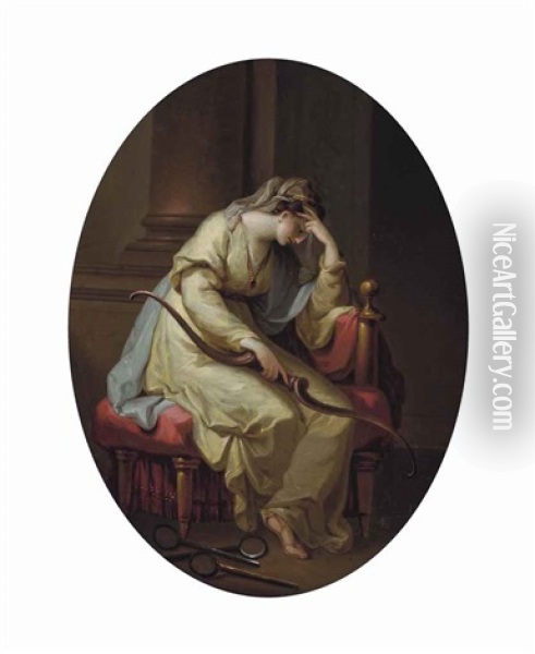 Penelope Weeping Over The Bow Of Odysseus Oil Painting - Angelika Kauffmann