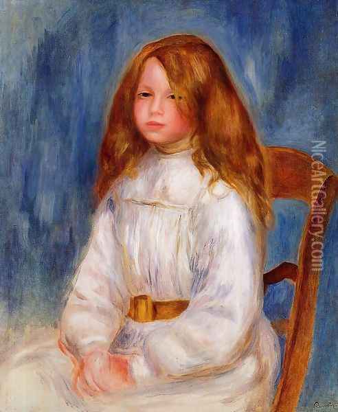 Seated Girl With Blue Background Oil Painting - Pierre Auguste Renoir