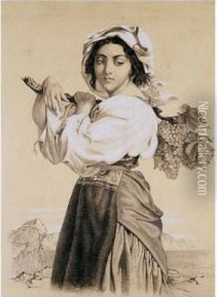 Mujer Romana Con Racimo De Uvas Oil Painting - Vicente Palmaroli Y Gonzalez