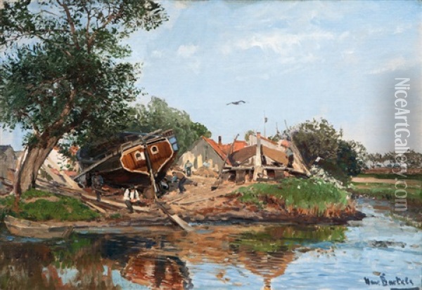 Ship Yard Near Bergedorf Oil Painting - Hans Von Bartels