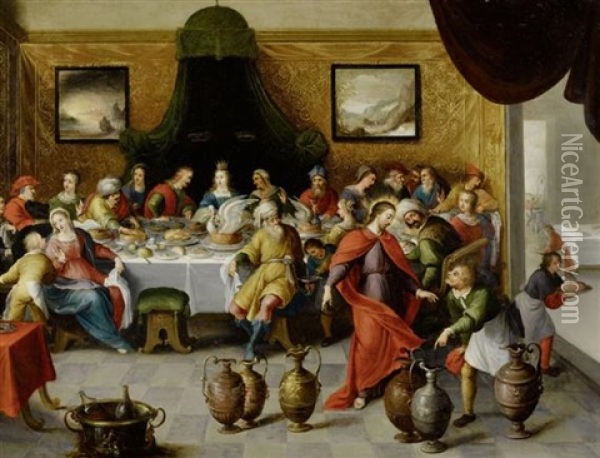 Hochzeit Zu Kanaan Mit Der Wundersamen Weinvermehrung Oil Painting - Hieronymus Francken III