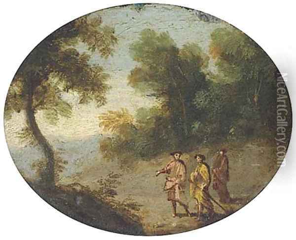 A wooded landscape with travellers on a path Oil Painting - Flemish School