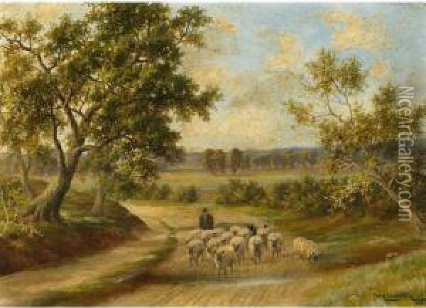 A Worcestershire Lane, England Oil Painting - Henry Harold Vickers