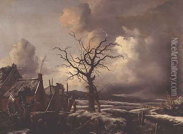 A Winter Landscape Oil Painting - Jan Wouwerman