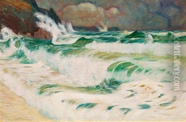 Waves Breaking On The Coast Oil Painting - Helmer Osslund
