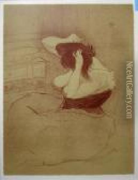 Loutrec , 'girl Combing Hair', 
Lithograph, Published Posthumously By Shoman, Paris, 1978, 28cm X 21cm, 
Framed Oil Painting - Henri De Toulouse-Lautrec