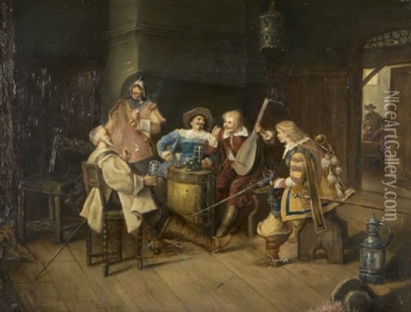 Soldiers In A Tavern Oil Painting - Alexander Ritter Von Bensa