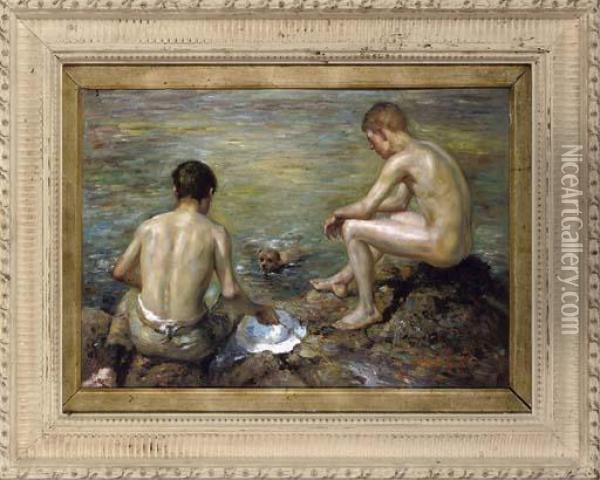 Three Companions Oil Painting - Henry Scott Tuke
