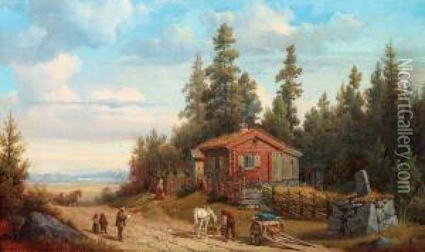 Vue Af Bie Oil Painting - Gustaf-Wilhelm Palm