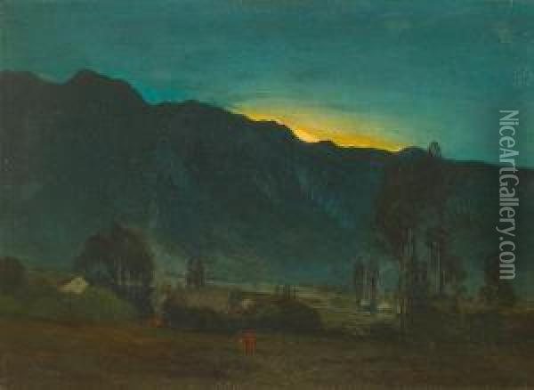 Two Figures In A Nocturnal Landscape, Believed To Be Pasadena Oil Painting - Charles Walter Stetson