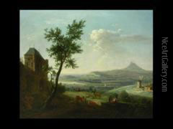 Tiefe Landschaft Mit Burg Und Windmuhle Oil Painting - Francois Duval