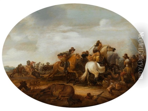 Schlachtenszene Mit Attackierenden Reitern Oil Painting - Jan de Martszen the Younger